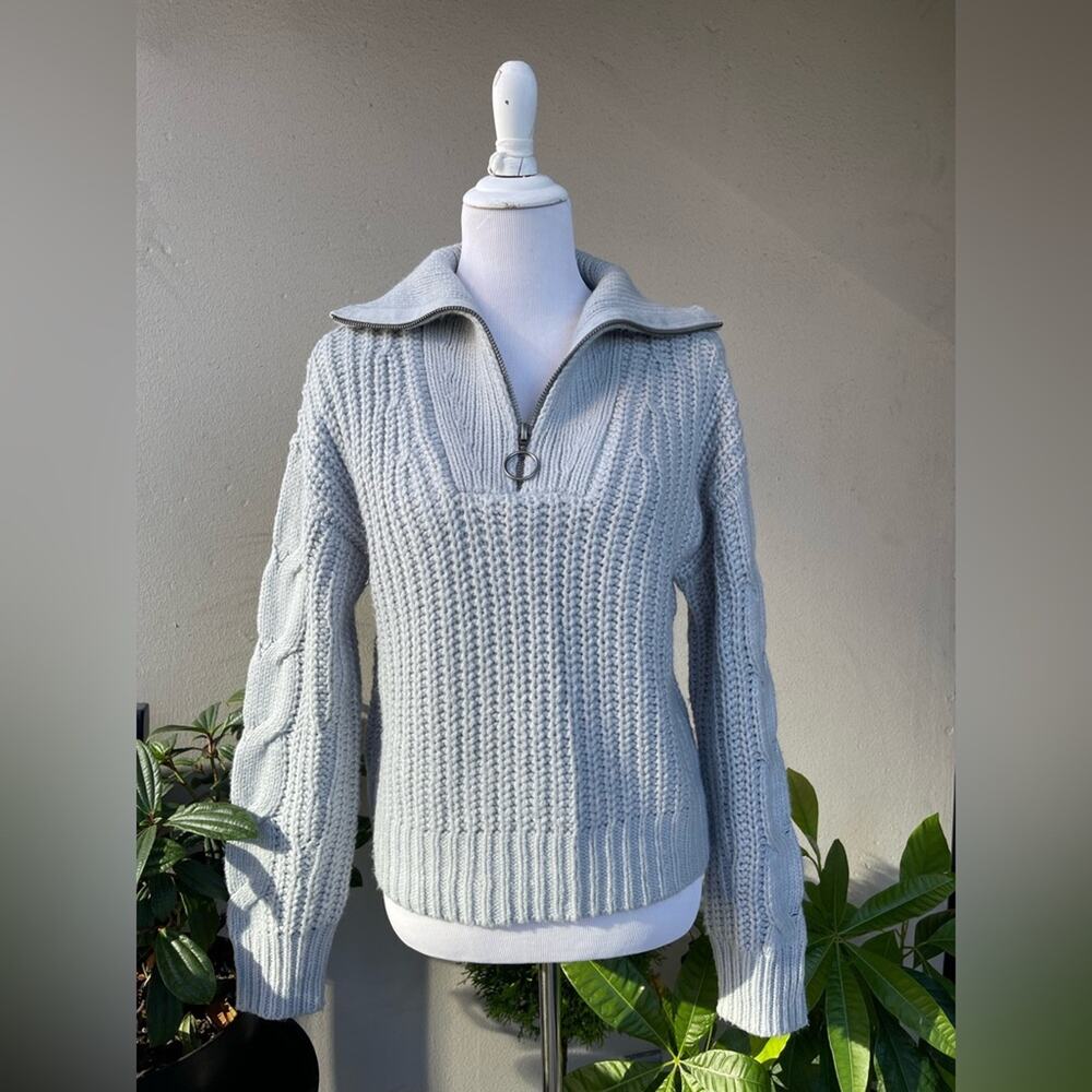 Design History Cable Knit Collar Zip Sweater in Pale Blue, M ☕️